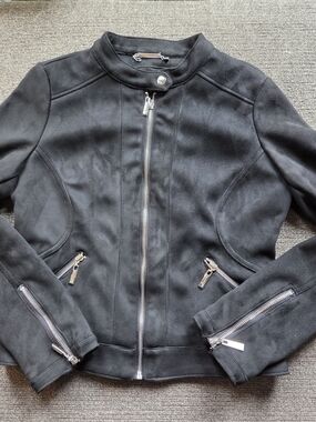 J2 Women's Black Zip-Front Jacket Soft Suede